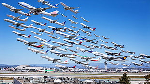 assorted-color airplane lot, aircraft, passenger aircraft, airplane, Los Angeles HD wallpaper