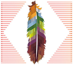 green, brown, and orange feather painting