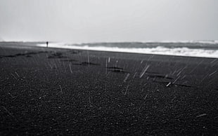 black sand, beach, landscape, rain
