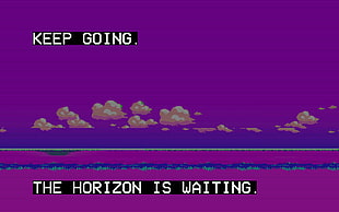 purple and pink background with keep going text overlay, Retro style, clouds, vaporwave, violet