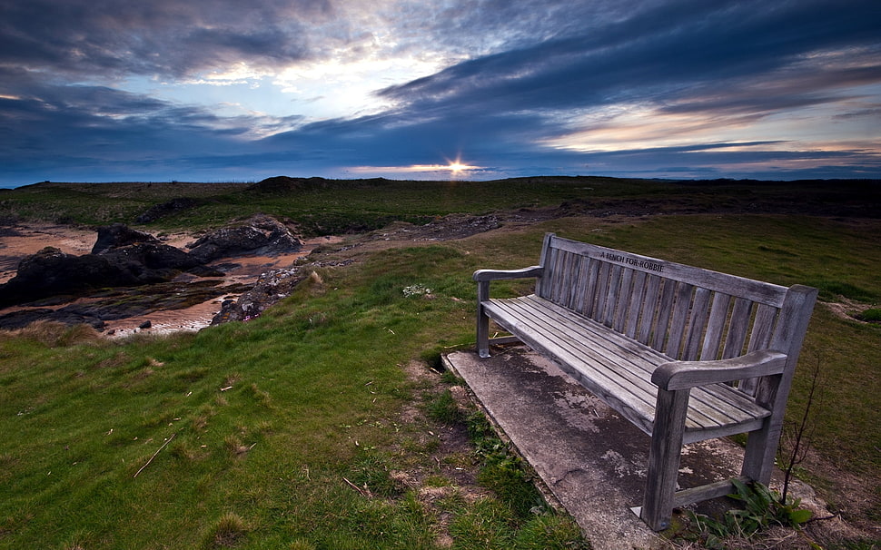 gray and brown wooden bench HD wallpaper