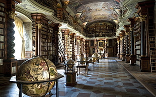 library with navigational globes