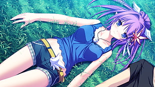 purple haired female anime character HD wallpaper