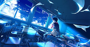 anime character digital wallpaper, azul, anime, anime boys