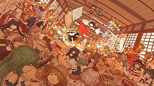 anime characters illustration, Touhou, Kochiya Sanae, Moriya Suwako, Reisen Udongein Inaba