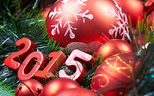 2015 with baubles wallpaper, Christmas, New Year, Christmas ornaments , 2015