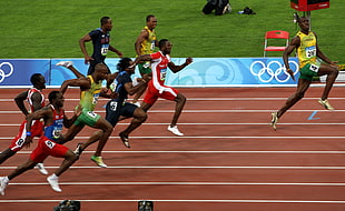men's yellow shirt and green shorts, Usain Bolt, Run