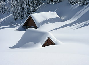 landscape photography of house covered with snow HD wallpaper