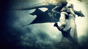 man holding sword and dragon illustration, Demon's Souls, video games
