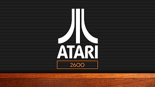 Atari 2600 logo, Atari, video games, logo, wood