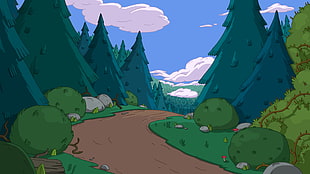brown road near trees digital wallpaper, Adventure Time, cartoon, pathway