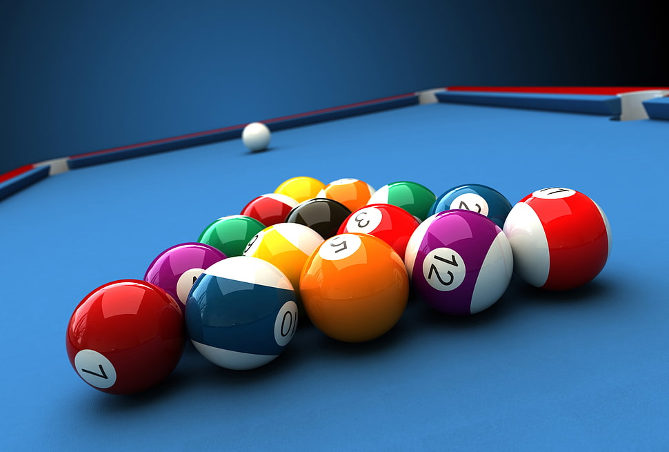 billiard ball set, billiard balls, pool table, ball, colorful HD wallpaper
