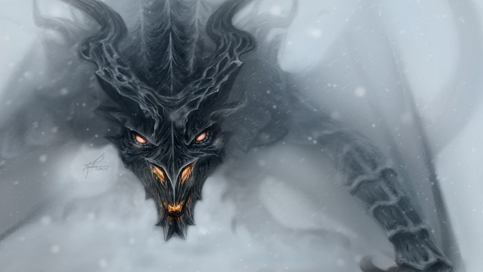 black dragon illustration, fantasy art, dragon, face, wings HD wallpaper