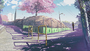 brown rock and pink tree, 5 Centimeters Per Second, Makoto Shinkai , anime HD wallpaper