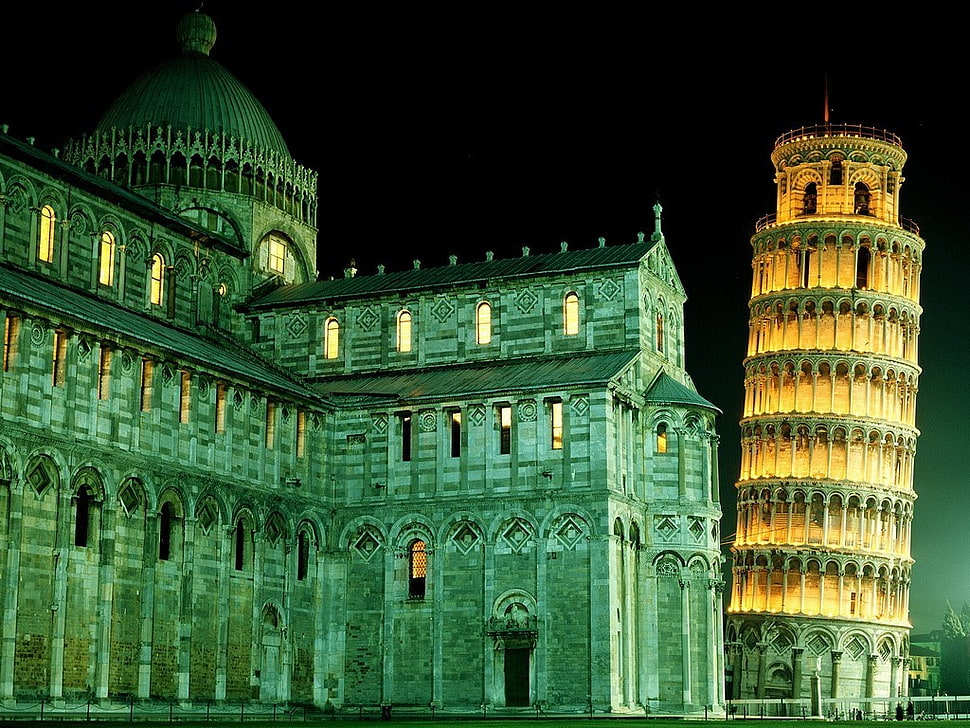 green and brown wooden house miniature, Leaning Tower of Pisa, Italy HD wallpaper
