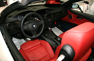 red and black car interior, car, car interior, vehicle, BMW HD wallpaper