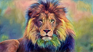 lion painting, lion, animals, wildlife HD wallpaper