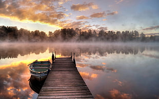 brown wooden dock, lake, water