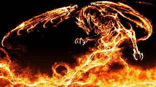 fire dragon wallpaper, fire, dragon, fantasy art HD wallpaper