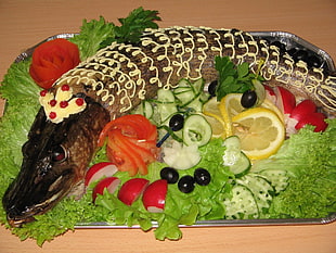 cooked fish with salad dressing