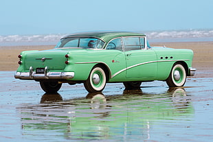 classic green car selective focus photography HD wallpaper