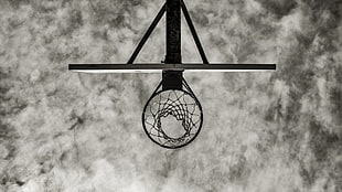 basketball hoop, worm's eye view, basketball, nets, clouds