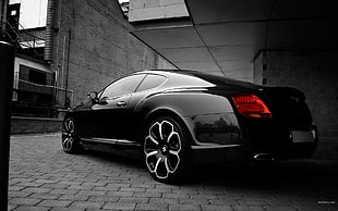 black sedan, car, Bentley, selective coloring, vehicle