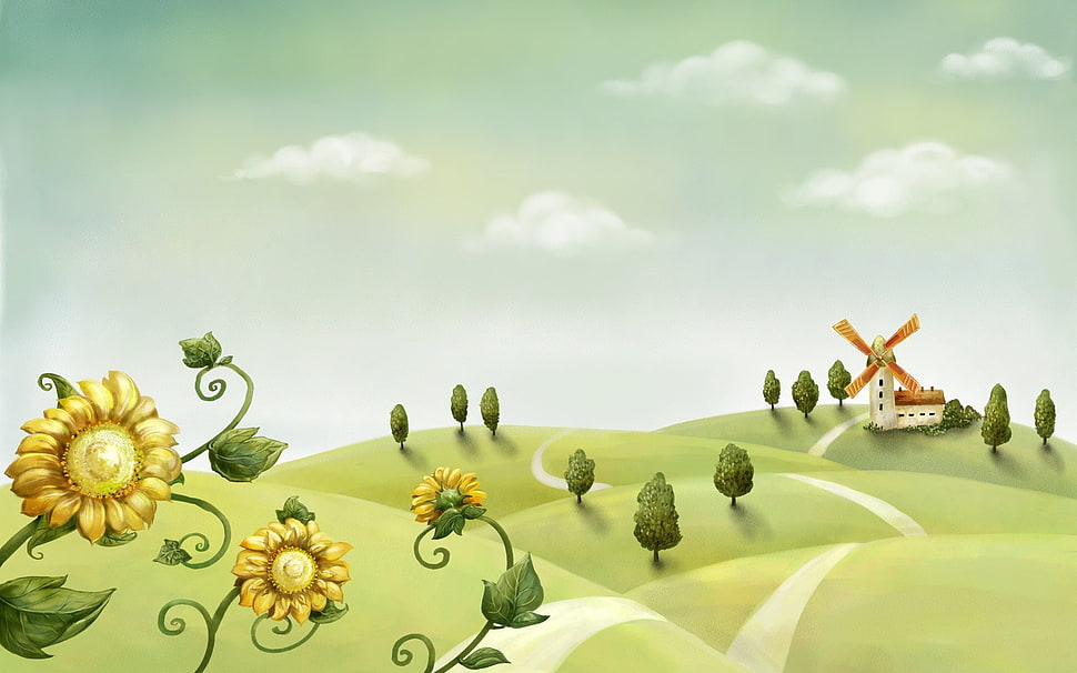 Sunflower and bard clip art HD wallpaper