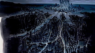 concrete buildings, anime, Ghost in the Shell, cityscape