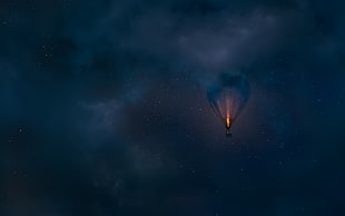 blue hot air balloon on dark blue sky HD wallpaper