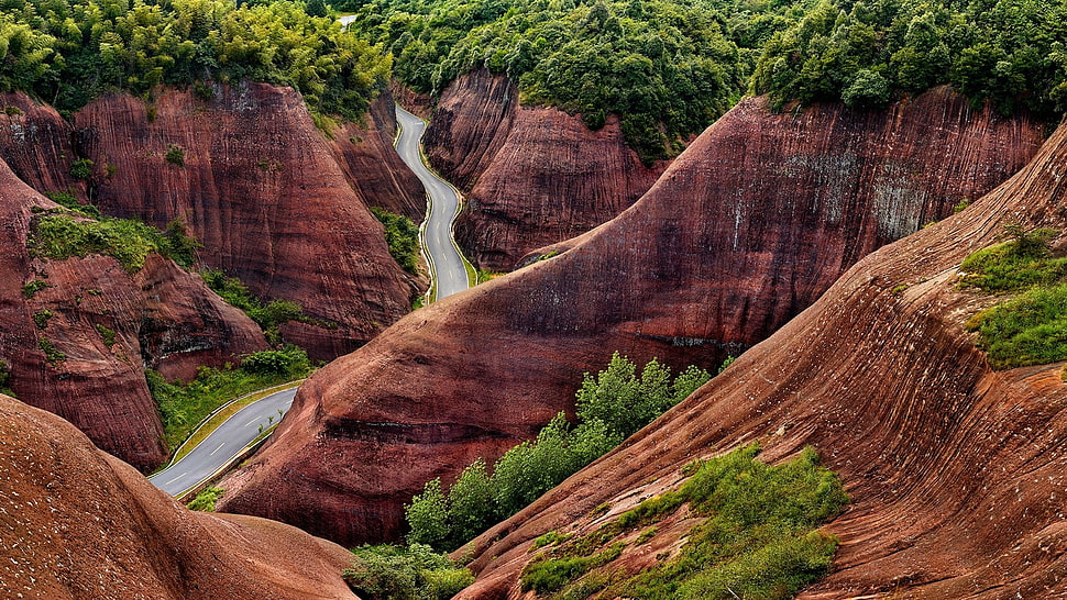 brown and green mountains, nature, landscape, rock, forest HD wallpaper