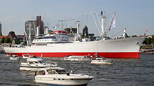 two white yachts, ship, vehicle
