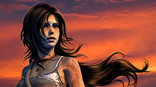 female anime character, Lara Croft, artwork