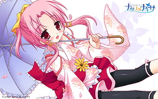 girl anime with kimono dress and holding umbrella HD wallpaper