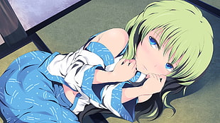 green haired female anime character, Touhou, Kochiya Sanae, anime