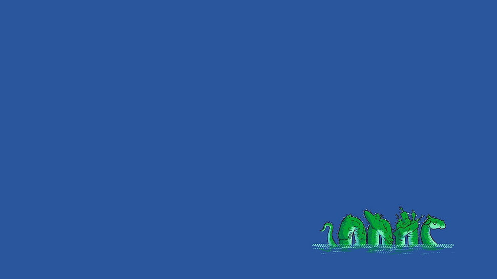 green dinosaur wallpaper, Loch Ness Monster, minimalism, blue background HD wallpaper