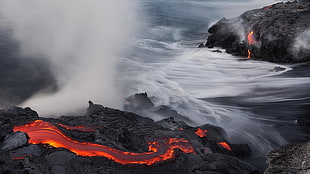 red lava, lava, sea, water