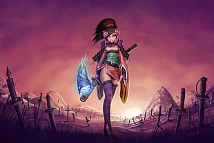 female character with sword digital wallpaper, artwork, fantasy art, Muramasa: The Demon Blade HD wallpaper