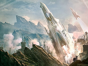 gray rockets digital wallpaper, digital art, Raphael Lacoste, science fiction HD wallpaper