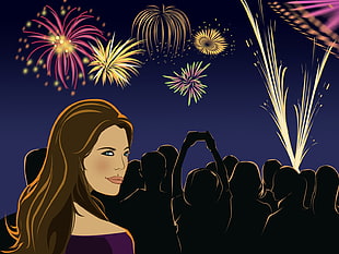 woman under the fireworks illustration
