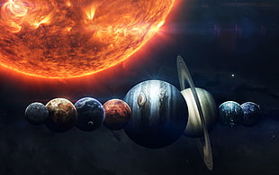 planets digital wallpaper, planet, Sun, digital art, space