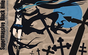 black and white printed textile, Black Rock Shooter HD wallpaper