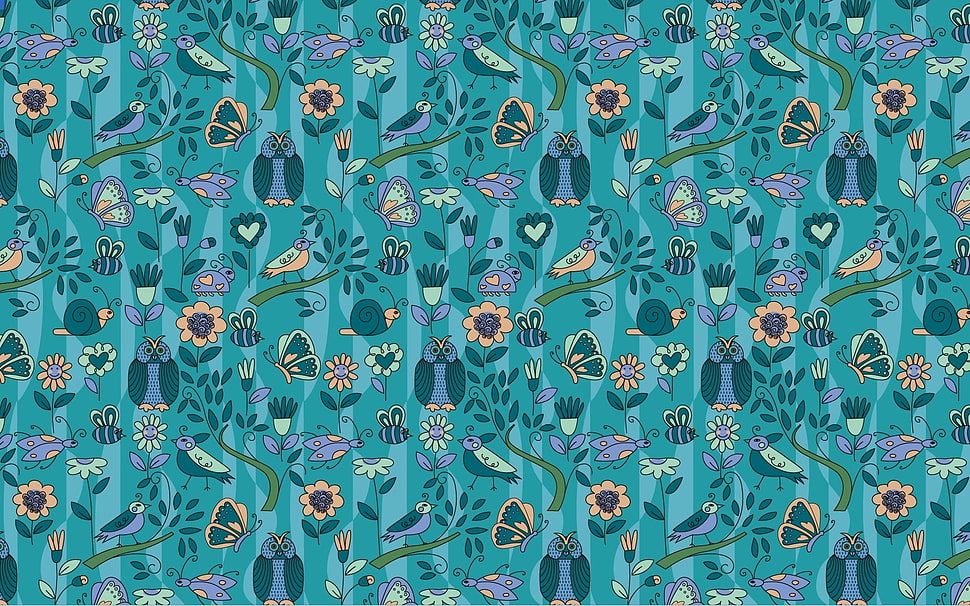 teal floral artwork HD wallpaper