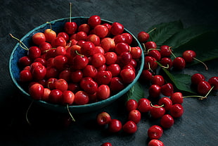 red berries on green bowl