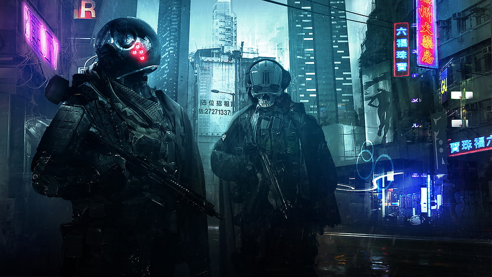 Chinese Swat illustration, science fiction, cyberpunk, fantasy art, cyber HD wallpaper