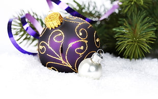 purple and gold bauble, Christmas, New Year, Christmas ornaments  HD wallpaper