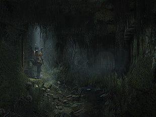 person standing inside tunnel illustration, Metro: Last Light, video games