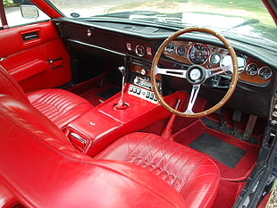red and brown classic car interior HD wallpaper