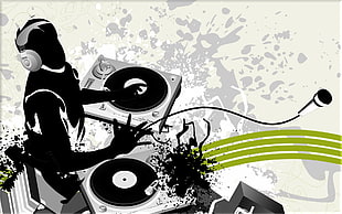 DJ clipart, music, selective coloring, silhouette, turntables