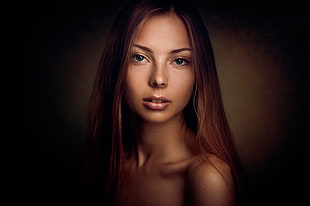 photo of brunette topless woman